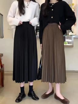 2026 Elegant High Waist Pleated Skirt for Women Mid-long Midi Skirt Female High Quality Black Saia