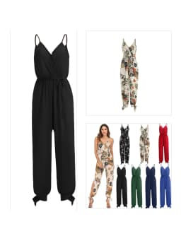 Spring and Summer Women's New Camisole Jumpsuit Cross-Border Printed Sexy Backless Lace Up V-Neck