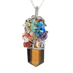 Healing Crystal Sword Faceted Pendant Necklace For Women Men Natural Chakra Tree Life Wire Wrapped Amethyst Rose Quartz Jewelry