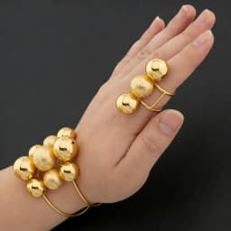 Luxury Dubai African Gold Color Bracelet Ring Copper Cuff Beads Bangle Italy France Women Adjustable Ring Wedding Jewelry Gift