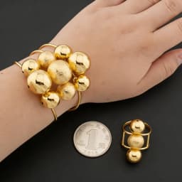 Luxury Dubai African Gold Color Bracelet Ring Copper Cuff Beads Bangle Italy France Women Adjustable Ring Wedding Jewelry Gift