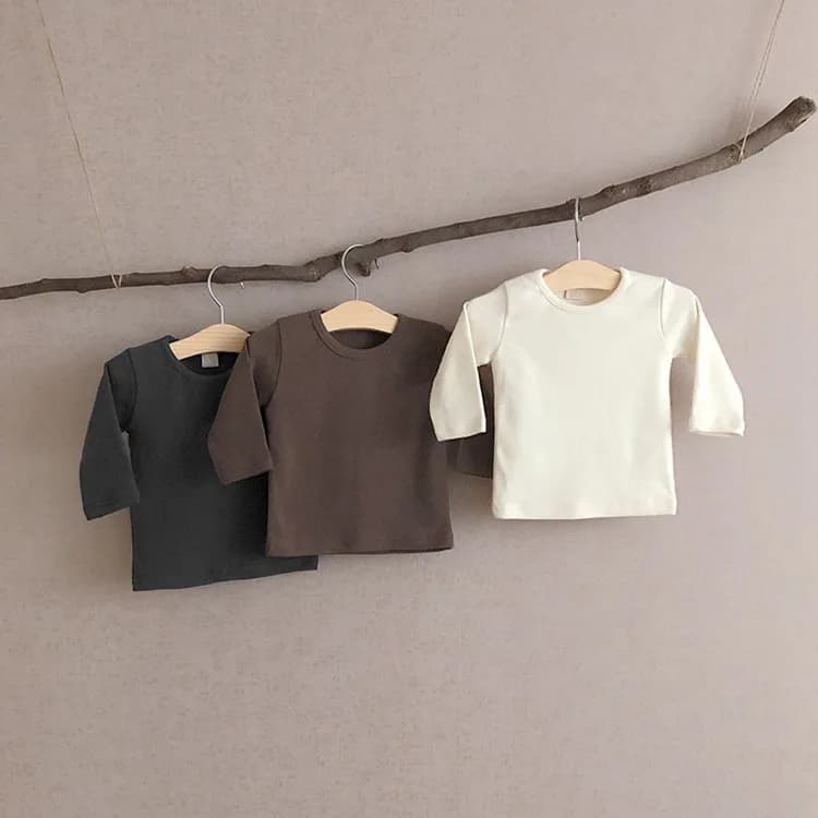 0 to 24M Kids Autumn Winter T-shirts Children Baby Boy Girls Clothes Pullover Long Sleeve Solid Cotton Warm Clothing Tops