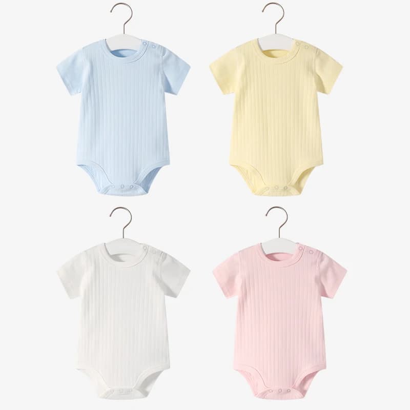 Solid Color 100% Cotton Baby Clothing 2024 Summer Baby Girls Bodysuit Short Sleeves Baby Boys Bodysuit Infant Romper
