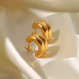 CARLIDANA Connected Double Ring Gold Color CC Shape Earrings Stainless Steel Pvd Gold Plated Stud Earrings For Women Jewelry