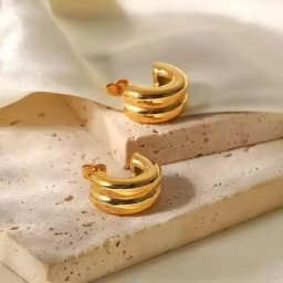 CARLIDANA Connected Double Ring Gold Color CC Shape Earrings Stainless Steel Pvd Gold Plated Stud Earrings For Women Jewelry