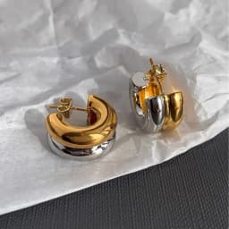 CARLIDANA Connected Double Ring Gold Color CC Shape Earrings Stainless Steel Pvd Gold Plated Stud Earrings For Women Jewelry