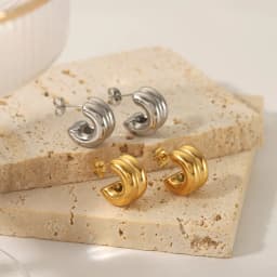CARLIDANA Connected Double Ring Gold Color CC Shape Earrings Stainless Steel Pvd Gold Plated Stud Earrings For Women Jewelry