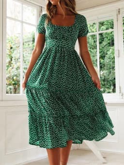 Vestidos Vintage Vintage Print Puff Sleeve summer Beach sweet dresses Casual Square collar floral maxi long dress festa