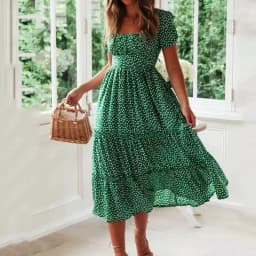 Vestidos Vintage Vintage Print Puff Sleeve summer Beach sweet dresses Casual Square collar floral maxi long dress festa