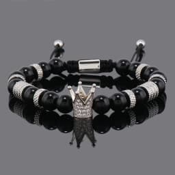 Luxury Natural Stone Beads Stainless Steel Crown Charms Man Bracelet Women Hand Jewelry Gift