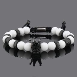 Luxury Natural Stone Beads Stainless Steel Crown Charms Man Bracelet Women Hand Jewelry Gift