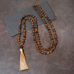 8mm Natural Yellow Tiger Eye Bead Knot 108 Mala Necklace Meditation Prayer Japamala Jewelry for Men and Women