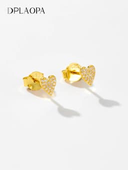 DPLAOPA 100% 925 Sterling Silver Zircon CZ Heart Stud Earring Piercing Women Luxury Fine Jewelry Simple Crystal Jewels