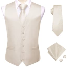 Champagne Mens Vest Tie Set Fashion Paisley Jacquard Western Waistcoat Necktie Hanky Cufflinks Wedding Business Gift Hi-Tie
