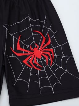 2pcs Boys' Spider Print Cartoon Pattern Short Sleeve Top + Shorts Pajamas Set Children's Loungewear For All Seasons