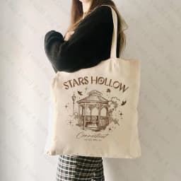 Stars Hollow Pattern Canvas Shopping Bag Portable Shoulder Bag Trendy Large Capacity Tote Bag for Daily Life Aesthetics Trend