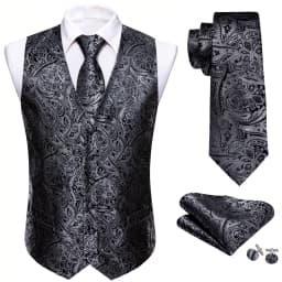 Barry.Wang Men Vest Jacquard Green Blue Red Gold Pink Waistcoat Tie Hanky Cufflinks Set Wedding Business Sleeveless Jacket