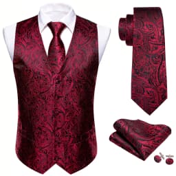 Barry.Wang Men Vest Jacquard Green Blue Red Gold Pink Waistcoat Tie Hanky Cufflinks Set Wedding Business Sleeveless Jacket