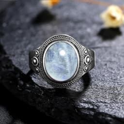 8*10MM Natural Stone Rings for Women Men Retro S925 Silver Plated Tiger Eye Moonstone Ring Party Gift Luxury Fine Jewelry FCGJHW