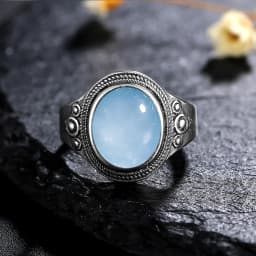 8*10MM Natural Stone Rings for Women Men Retro S925 Silver Plated Tiger Eye Moonstone Ring Party Gift Luxury Fine Jewelry FCGJHW