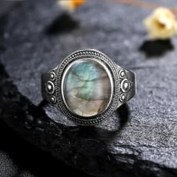 8*10MM Natural Stone Rings for Women Men Retro S925 Silver Plated Tiger Eye Moonstone Ring Party Gift Luxury Fine Jewelry FCGJHW