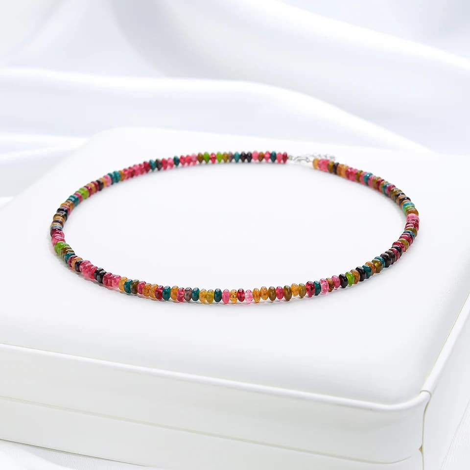 4MM Natural Stone Necklace 925 Sterling Silver Tourmaline Handwork Choker Jewelry For Women Trending Products Aquamarine
