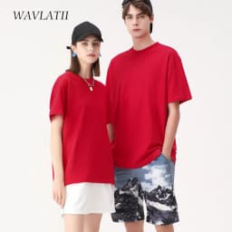 WAVLATII New 100% Cotton Casual T Shirts for Women Female 210 GSM Oversized Soft Tees Unisex Short Sleeve Summer Tops WT2401