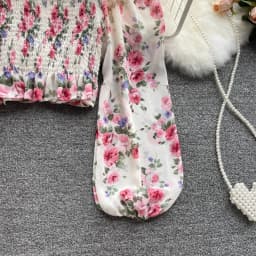 Pink Floral Printing Chiffon Square Collar Lantern Sleeve Women's Blouse Shirt Korean Fashion Female Clothing Tops 2024 Summer