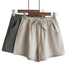 High Waisted Cotton and Linen Shorts for Women's Summer Elastic Waist Loose Casual Linen Korean Wide Leg Pants