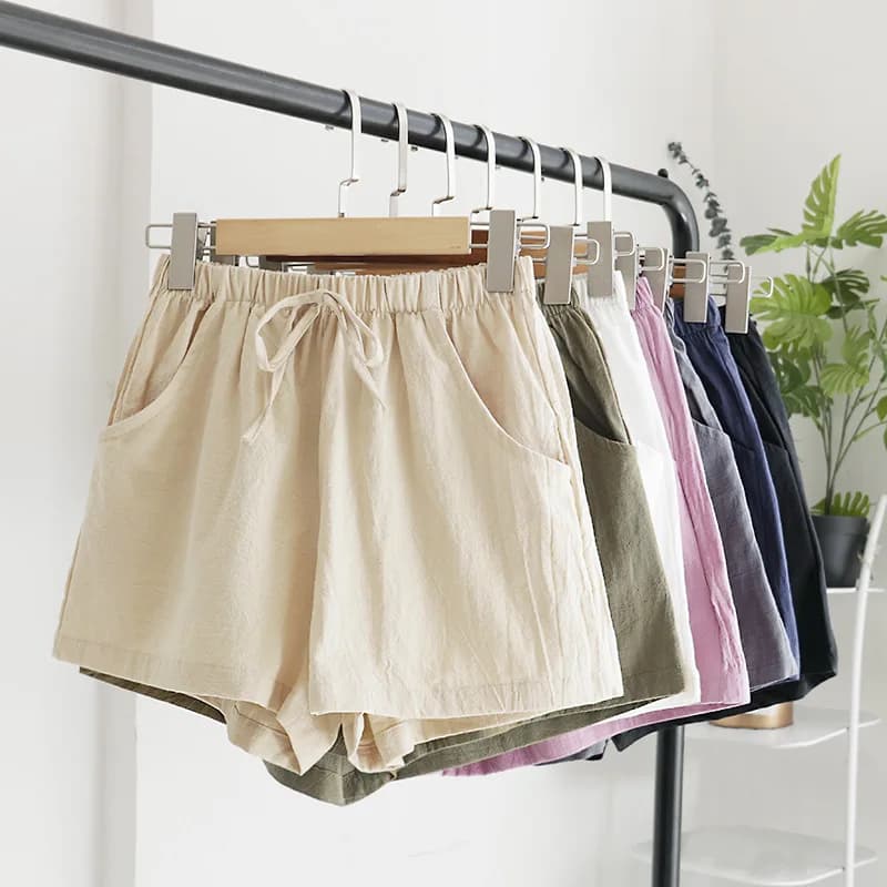 High Waisted Cotton and Linen Shorts for Women's Summer Elastic Waist Loose Casual Linen Korean Wide Leg Pants