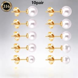 10Pair Imitation Pearl Stud Earrings 316L Stainless Steel Hypoallergenic No Fade Gold Silver Plated Casual Piercing Earring Gift