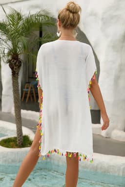 CROCHET BIKINI-Bikini Cover Up with Fringe Trim for Women, Sexy Hollow Tunic, Beach Dress, Summer Bathing Suit, Beachwear