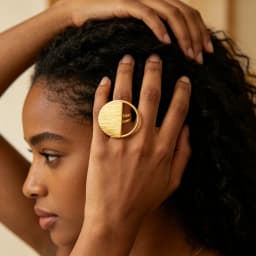 18K Gold Plated Brushed Finish Half‑Circle Hollow Round Earrings & Ring Set For Women Luxury Wedding Party Accessories Gift