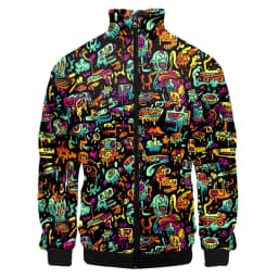 Colorful Monster Graffiti Art Men's Plus Size 3D Jacket Sportswear Spring Stand-up Collar Zipper Sweater Baseball Jacket Men's