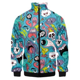 Colorful Monster Graffiti Art Men's Plus Size 3D Jacket Sportswear Spring Stand-up Collar Zipper Sweater Baseball Jacket Men's