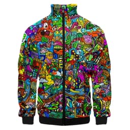 Colorful Monster Graffiti Art Men's Plus Size 3D Jacket Sportswear Spring Stand-up Collar Zipper Sweater Baseball Jacket Men's