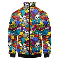 Colorful Monster Graffiti Art Men's Plus Size 3D Jacket Sportswear Spring Stand-up Collar Zipper Sweater Baseball Jacket Men's