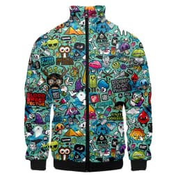 Colorful Monster Graffiti Art Men's Plus Size 3D Jacket Sportswear Spring Stand-up Collar Zipper Sweater Baseball Jacket Men's