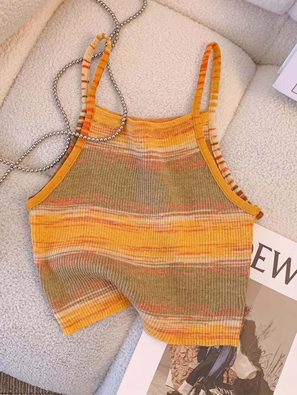 2025 Comfortable and Stylish Striped Ribbed Knit Cami Top for Women Sleeveless Square Neck Casual Top Rainbow Crop Top