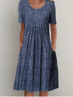 2024 New Spring And Summer Women's Elegant Large Skirt Round Neck Printed Short-sleeved Dress