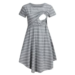 Summer Maternity Care Striped Dresses Pregnant Women Pajamas Multifuntional Mother Breastfeed Dress Premama Baby Shower Clothes