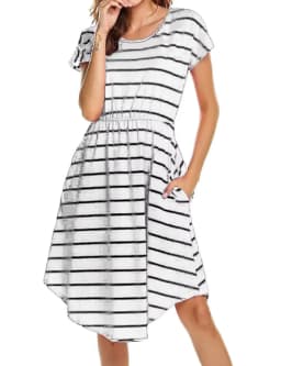 Summer Maternity Care Striped Dresses Pregnant Women Pajamas Multifuntional Mother Breastfeed Dress Premama Baby Shower Clothes