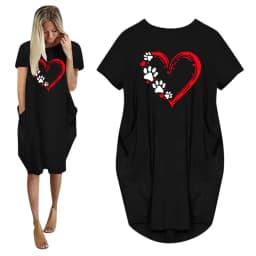Women's Love Cat Paw Print Printed Loose Long Sleeved Summer Plus Size Dress Streetwear Oversized O-Neck