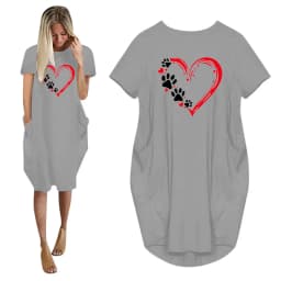 Women's Love Cat Paw Print Printed Loose Long Sleeved Summer Plus Size Dress Streetwear Oversized O-Neck