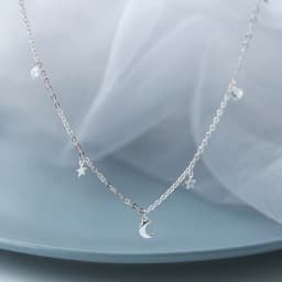 2024 925 Sterling Silver Shiny Zircon Moon Star Choker Pendant Charm Long Chain CZ Crystal Necklace Women Wedding Fine Jewelry