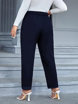 2024 autumn and winter new style women's plus size knitted fabric casual commuting gentle temperament straight leg pants.