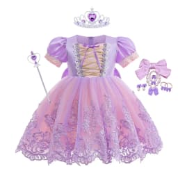 Girls New Fancy Girl Embroidered Flower Rapunzel Princess Party Dress Christmas Baby Girls Sofia Puff Sleeve Infants Ball Gowns