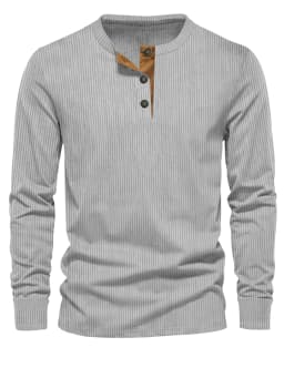 Spring and Autumn New Cross-border Men's Independent Station Corduroy Casual Henry Slim Solid Color Long Sleeve T-Shirt