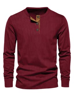 Spring and Autumn New Cross-border Men's Independent Station Corduroy Casual Henry Slim Solid Color Long Sleeve T-Shirt