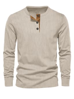 Spring and Autumn New Cross-border Men's Independent Station Corduroy Casual Henry Slim Solid Color Long Sleeve T-Shirt